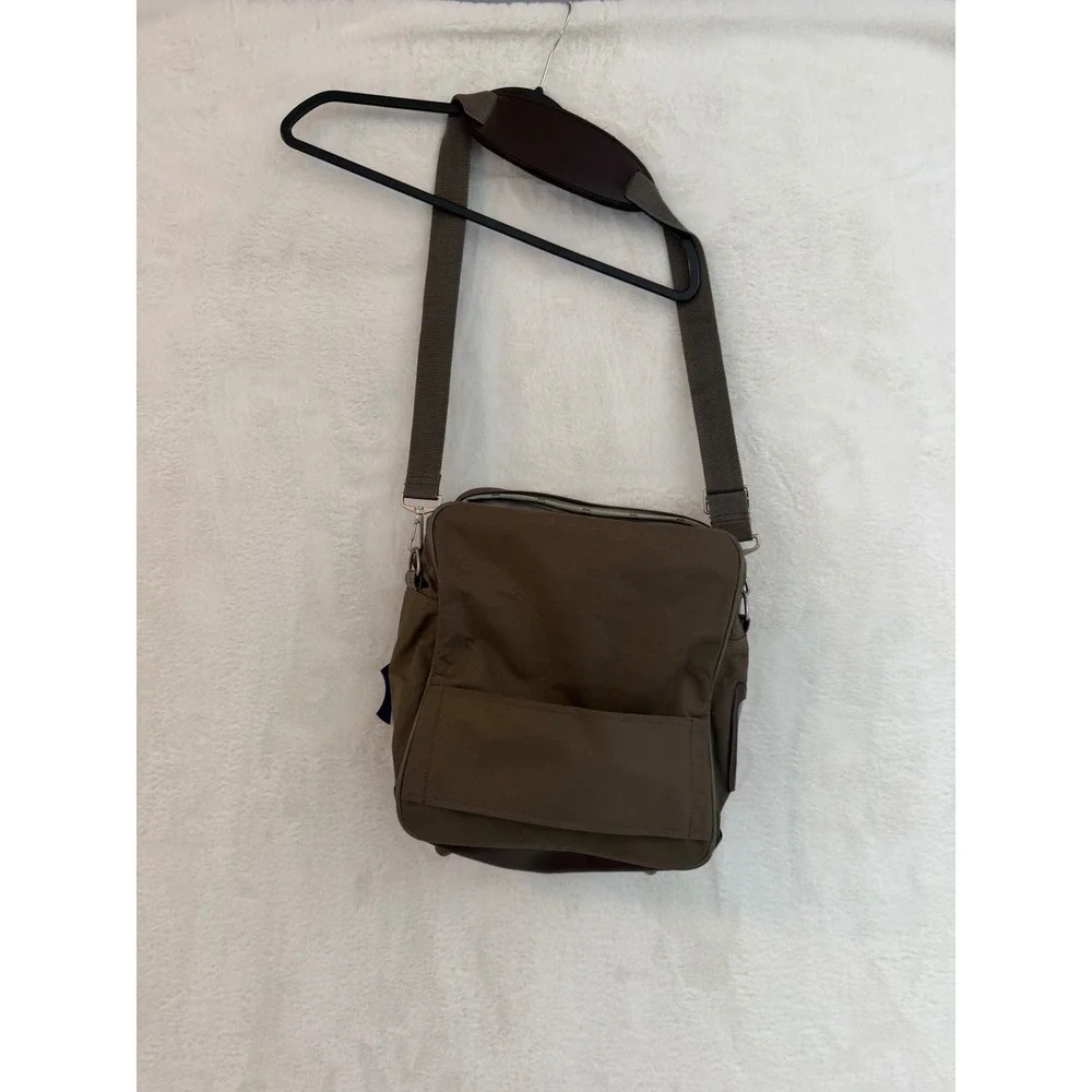 American Tourister Messenger Bag‎ Olive Canvas Crossbody Travel Bag Brown Trim